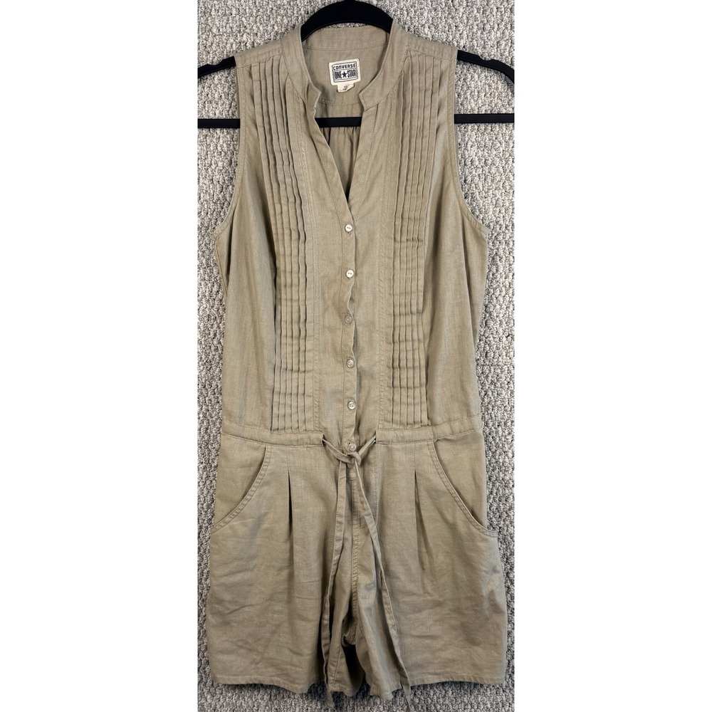 Converse One Star Linen Romper Utility Cargo Tan Sleeveless XS Boho Safari